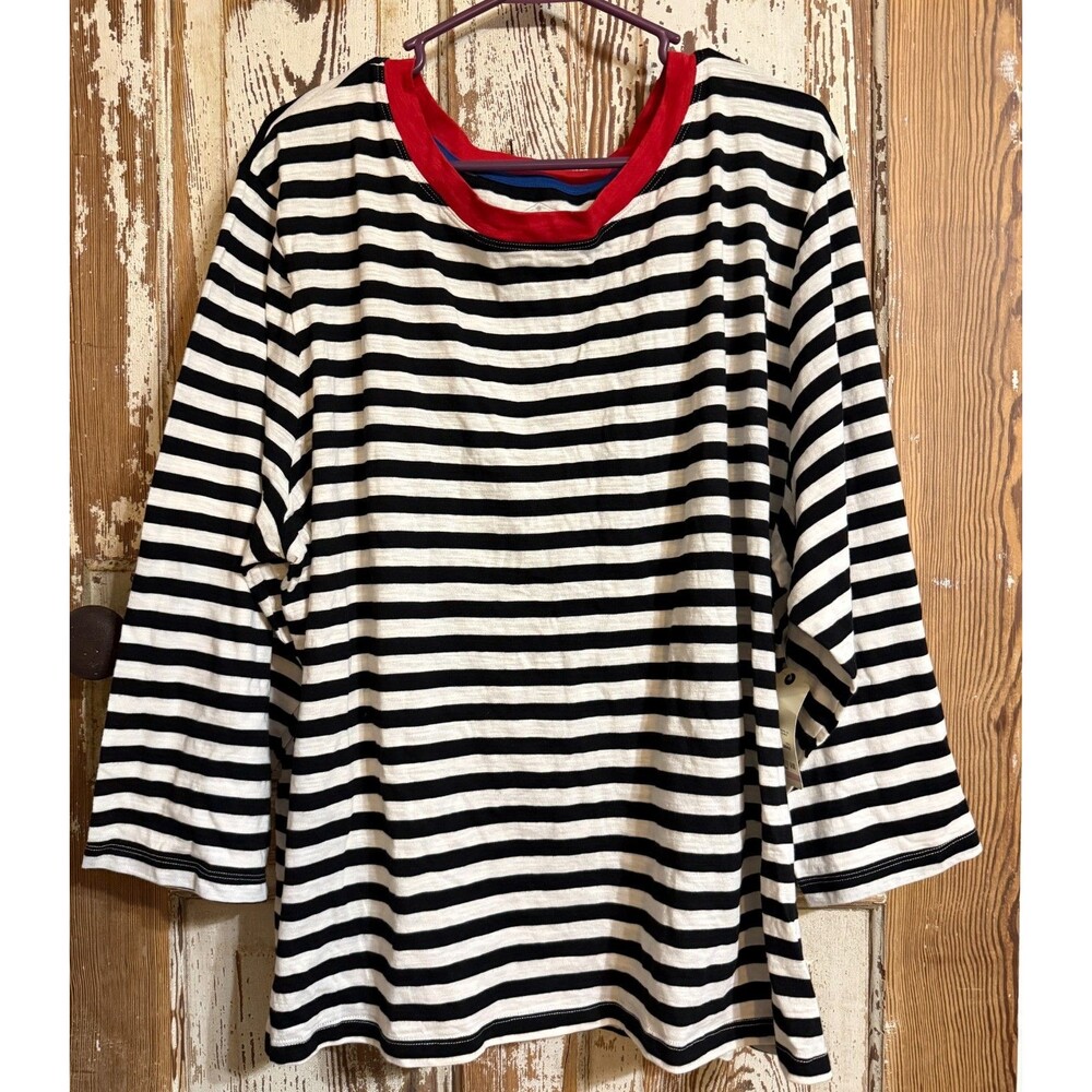 Women's St. John's Bay Long Sleeve Cotton Knit Top - Black/White Stripe - 3X